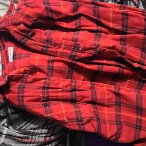 Carhartt‎ Shirt Womens Large Red Flannel Plaid Cotton Workwear Button Up Ladies